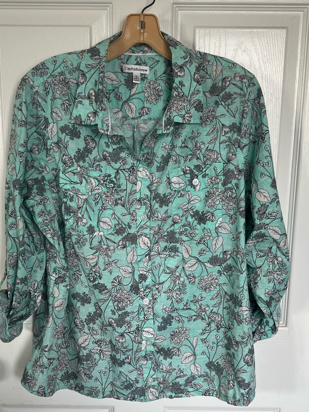 croft & barrow Mint Green Floral Button-Down Shirt Cotton M L